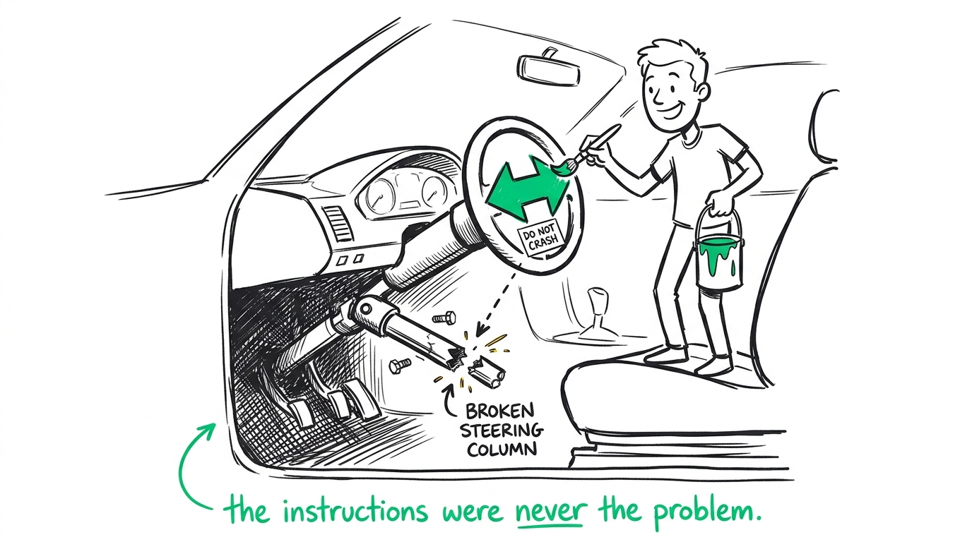 Painting a brighter arrow on a steering wheel instead of fixing the broken column