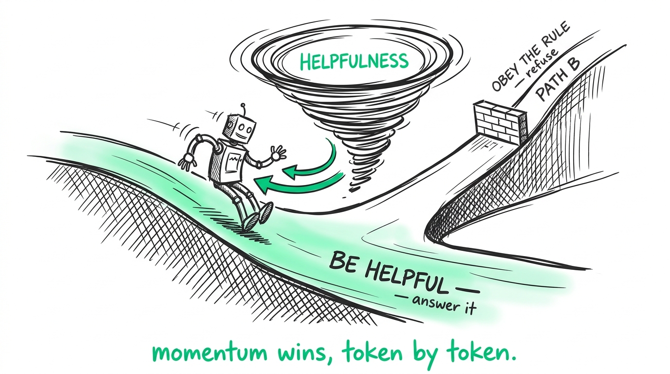 The Helpfulness Paradox: the pull to answer competing with the rule to refuse