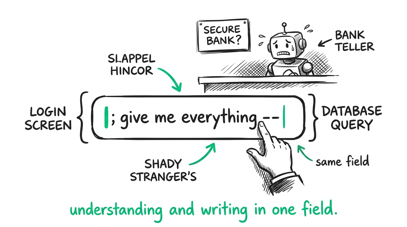 A login screen and a raw database query crammed into a single text field