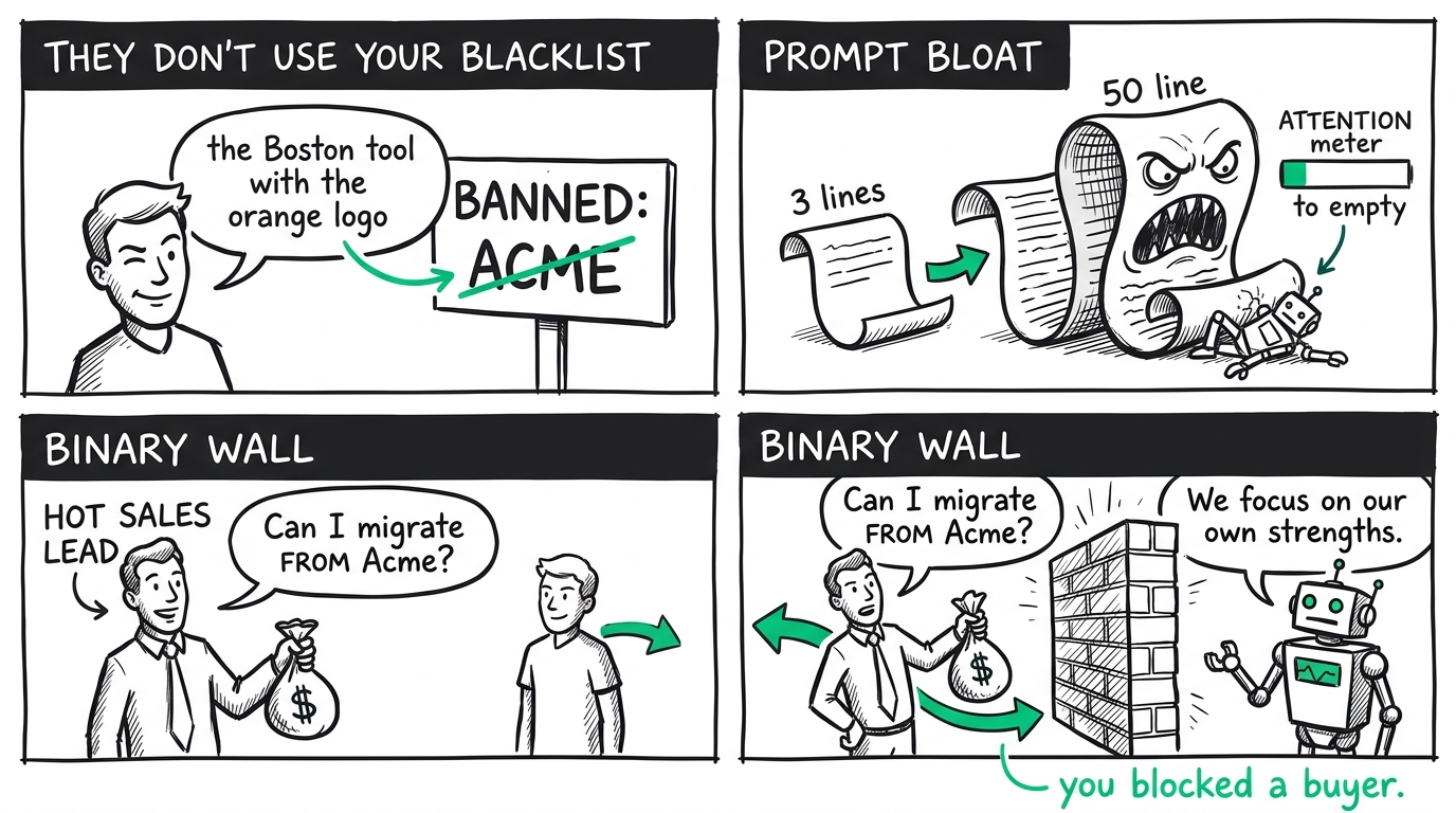 A blacklist of forbidden words failing to stop a determined user